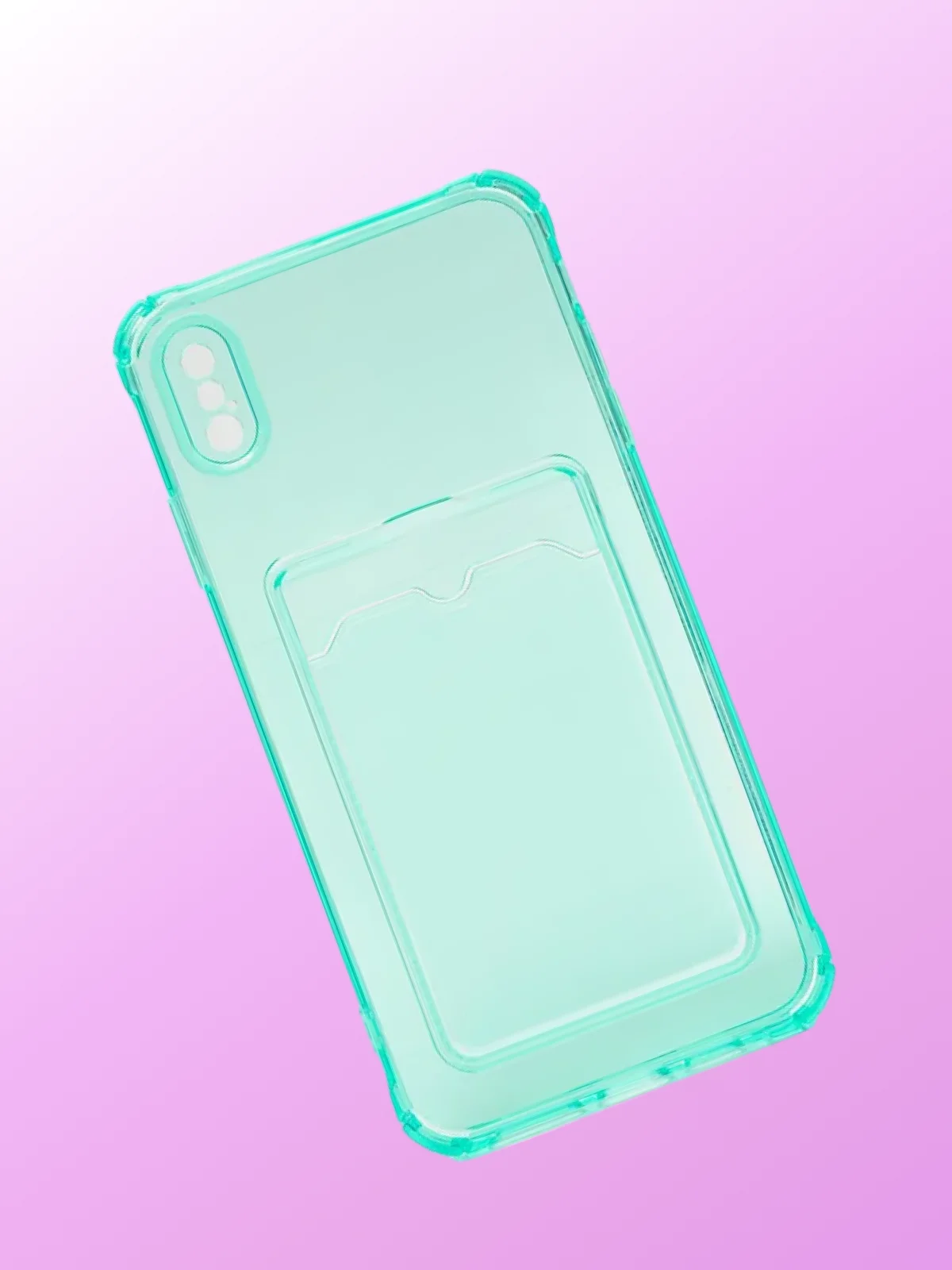 Бирюзовый чехол для iPhone 7/8 Plus/XR/11/12/13/Pro/Pro Max, силиконовый, с карманом для карт