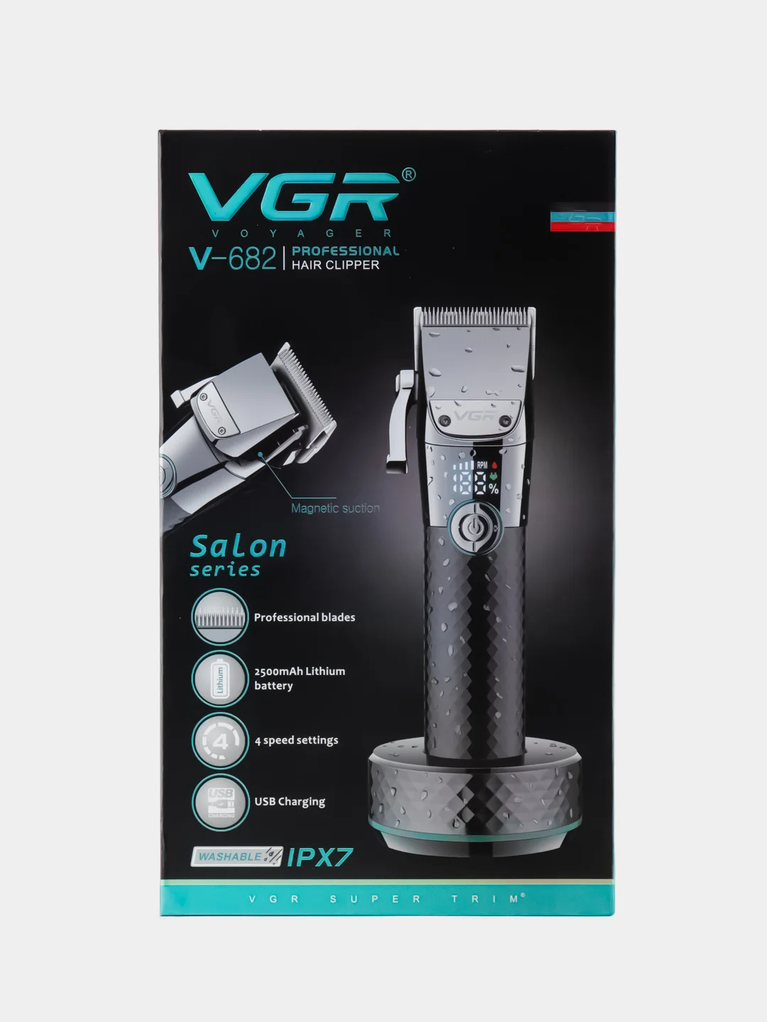 Серебряный машинка для стрижки волос, профессиональная, VGR V-682