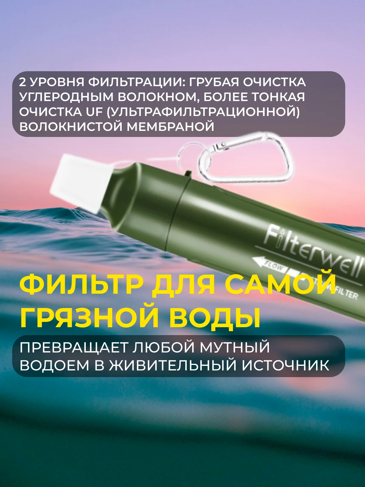 Фильтр для воды туристический, походный фильтр для очистки воды из водоемов