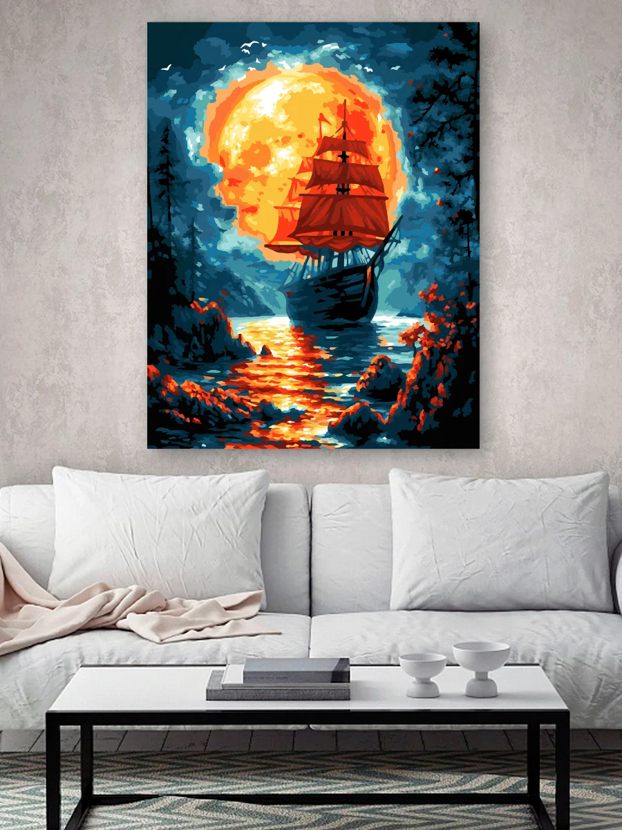 Корабль в лунном свете Картина по номерам на холсте с подрамником 40х50 "Hobby Paint"