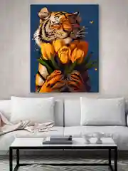 "Тигр с тюльпанами" Картина по номерам на холсте с подрамником 40 х 50 "Hobby Paint"