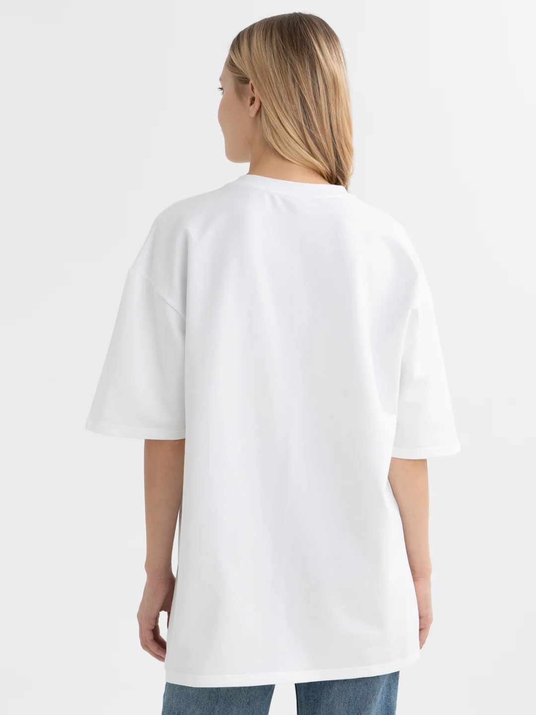 Белый футболка повышенной плотности женская oversize удлиненная