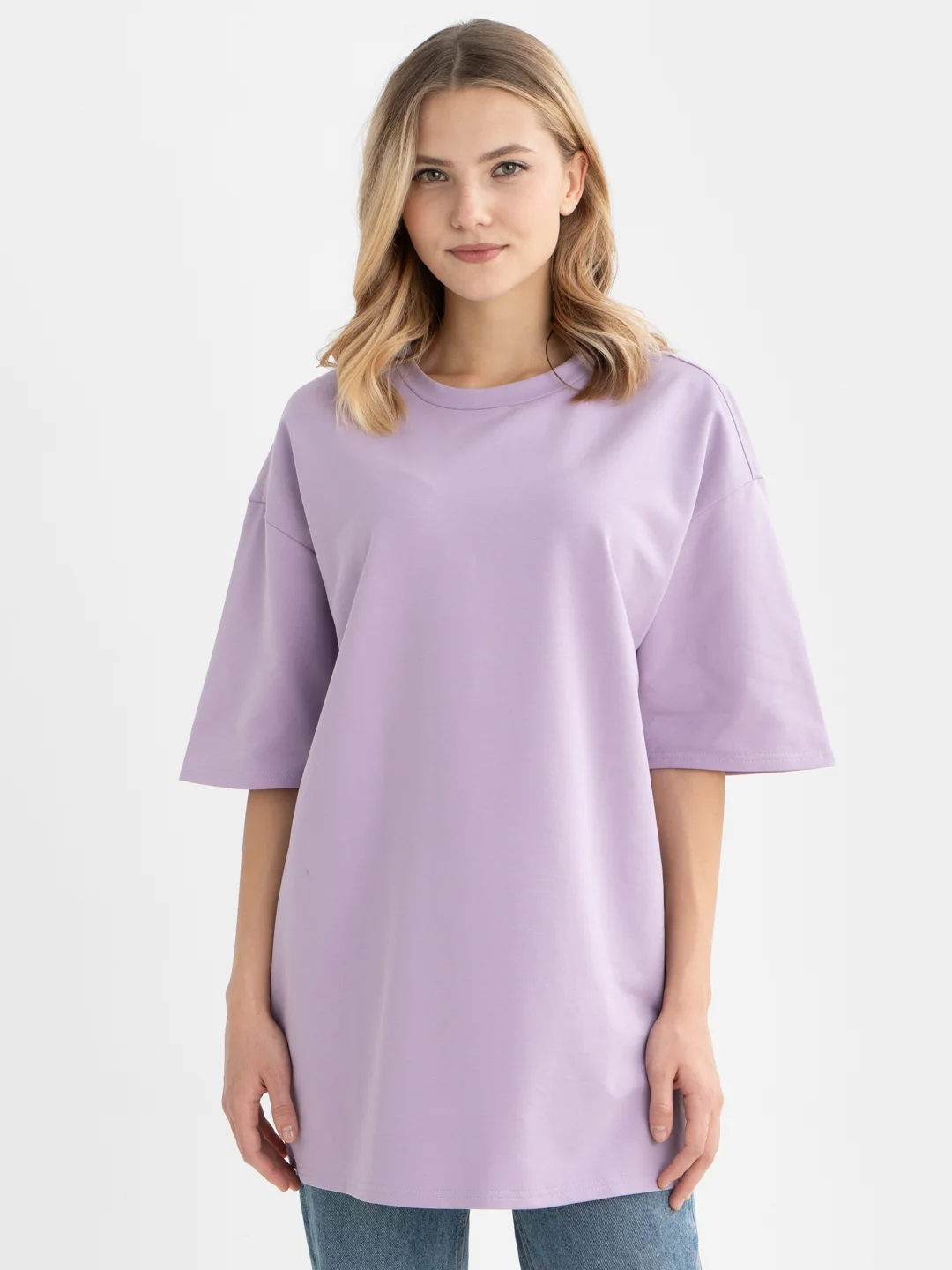 Сиреневый футболка повышенной плотности женская oversize удлиненная