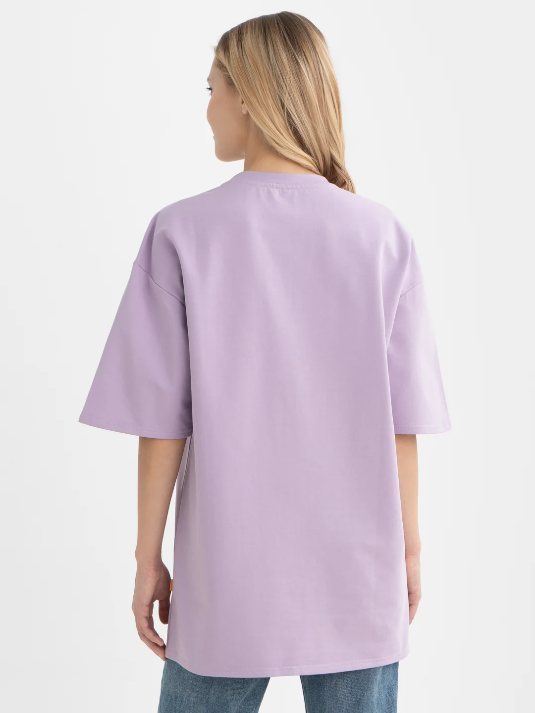 Сиреневый футболка повышенной плотности женская oversize удлиненная