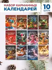 Календарь карманный 2025 набор из 12 штук с символом года Змея с мотивирующими фразами