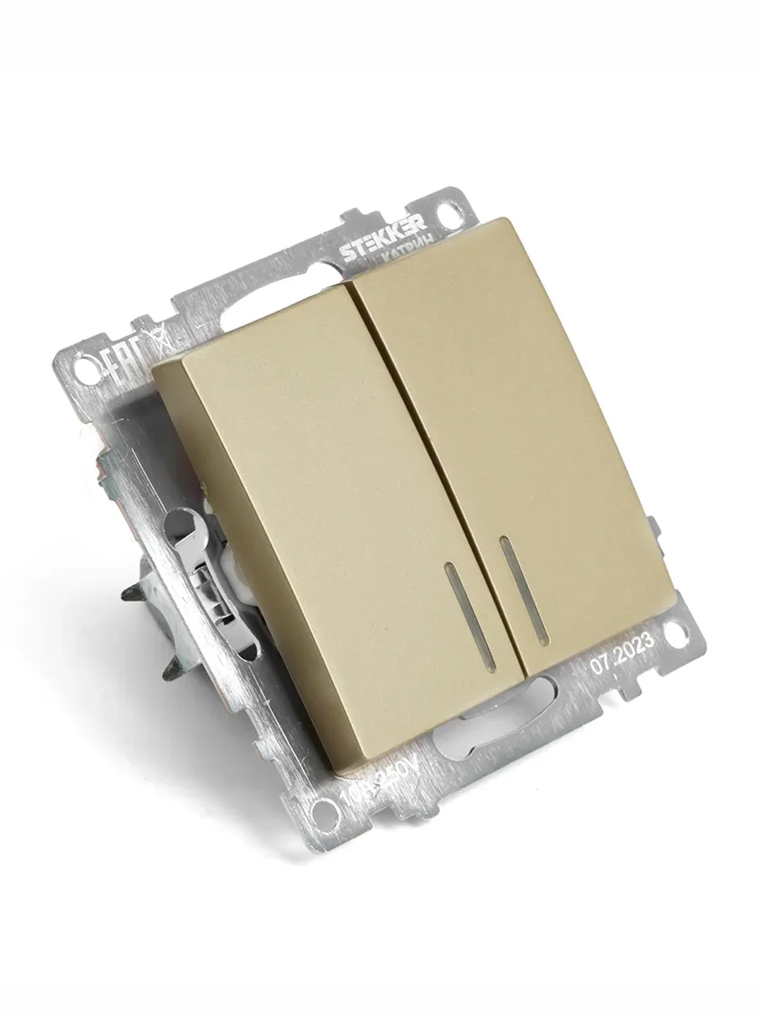 Выключатель STEKKER GLS10-7102-08, 2-клавишный c индикатором механизм, 250В/10А