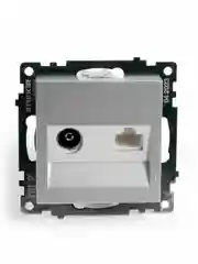Розетка TV + компьютерная Stekker  GLS00-7106-03, RJ-45 (механизм), цвет серебро