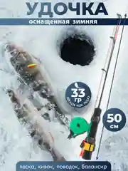 Черный удочка оснащенная бортовая зимняя 33г, 50 см: леска, кивок, поводок, балансир
