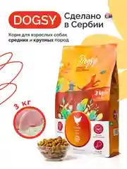 Dogsy - корм для собак, сухой, 3 кг, с курицей и рисом