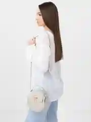 Серебряный сумка женская через плечо, круглая