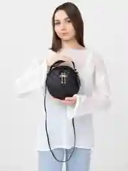 Черный сумка женская через плечо, круглая