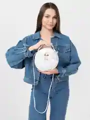Белый сумка женская через плечо, круглая