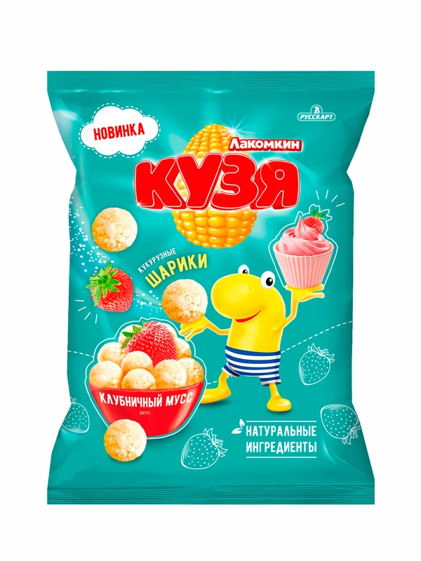 Кукурузные шарики Кузя Лакомкин Клубничный мусс, 100 г