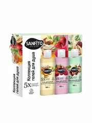Подарочный набор SANFITO Гель для душа Мед имбирь, Клубника малина, Ваниль какао, 150 мл
