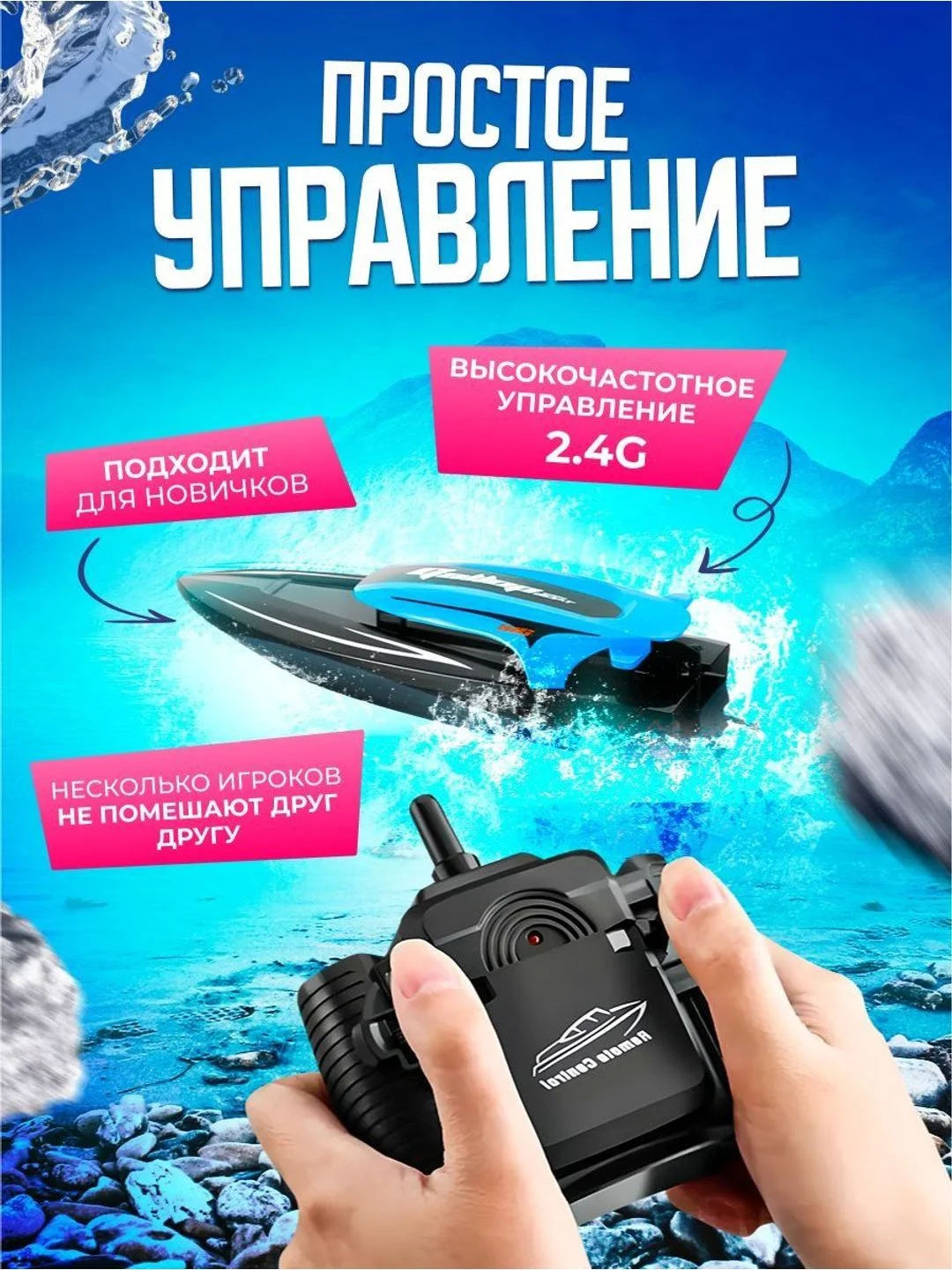 Синий суперскоростной катер на радиоуправлении 2023