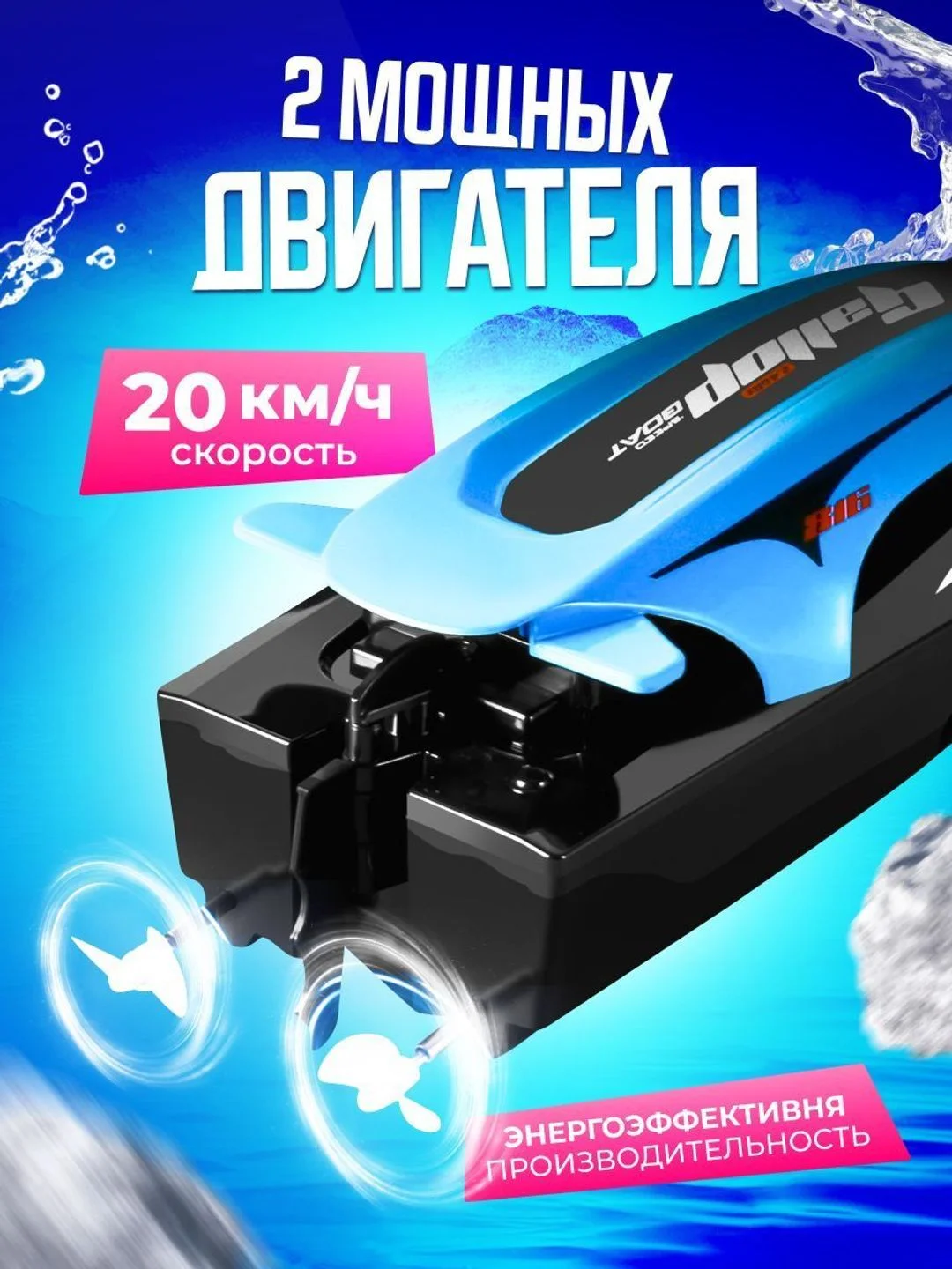 Синий суперскоростной катер на радиоуправлении 2023