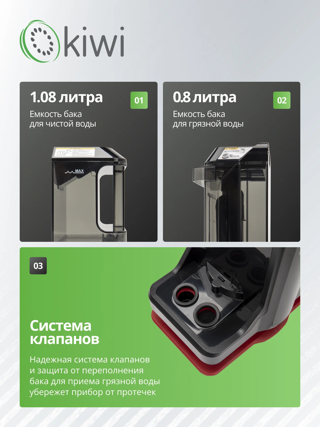 Моющий пылесос для химчистки ковров и мягкой мебели KIWI KCC-4322RB красный черный