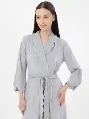 Серый халат домашний махровый на запах