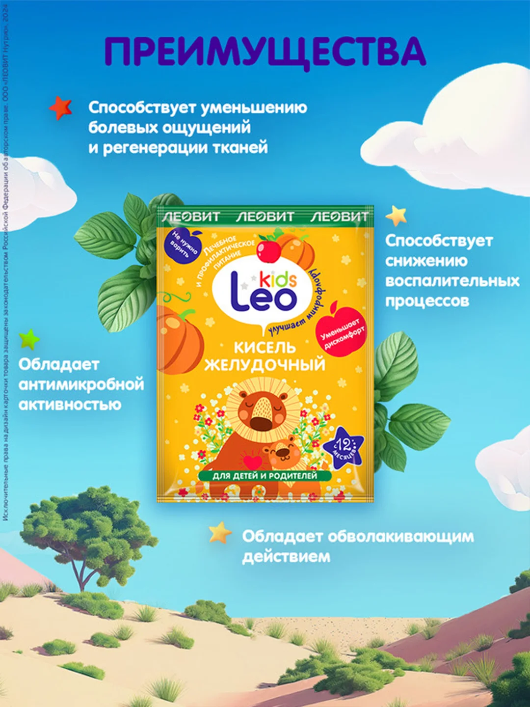 Кисель для детей Леовит LeoKids "Желудочный", 5 пакетов по 12 г