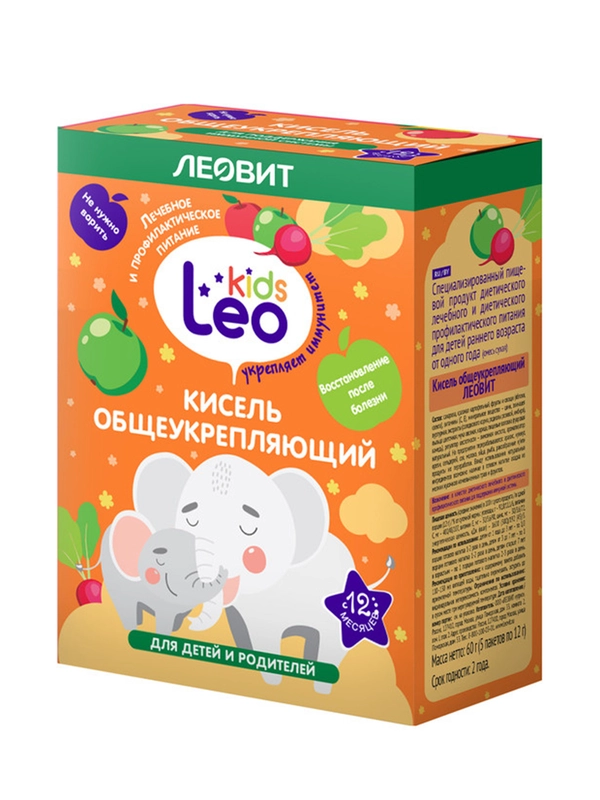 Кисель для детей Леовит LeoKids "Общеукрепляющий", 5 пакетов по 12 г