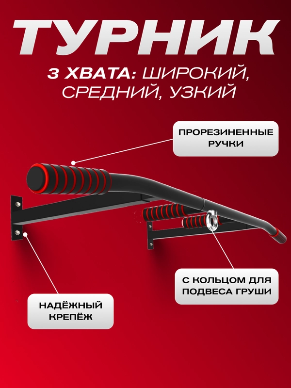 Турник Athletic настенный, 3 хвата, цельносварной, цвет черный