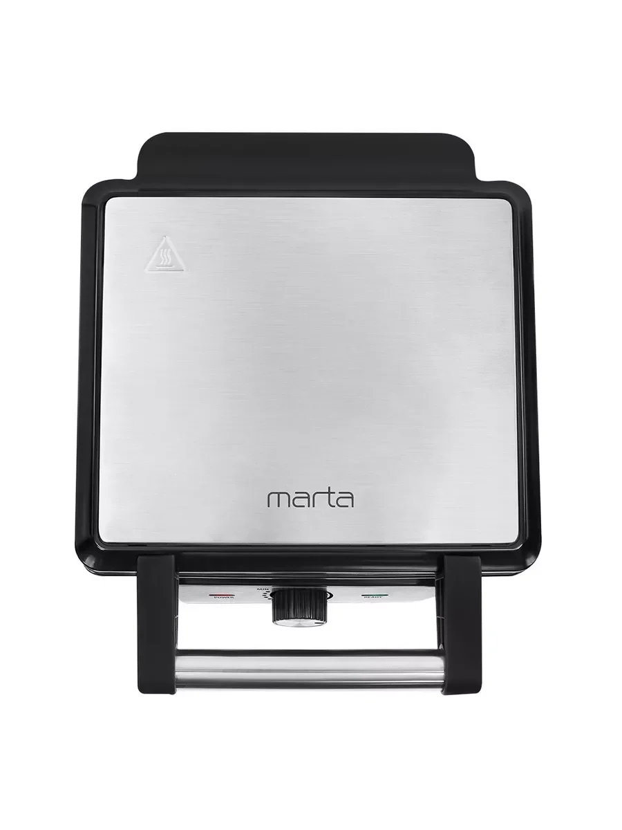 Черный вафельница электрическая MARTA MT-SM1740A 1800Вт, 4 порции, черный/сталь