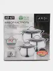 Набор кастрюль  AR-611 из нержавеющей стали 2,2 л., 3 л., 4 л