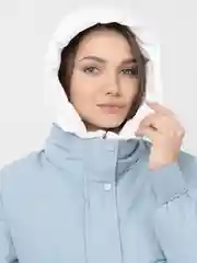 Голубой куртка ЗИМА,  женская, утепленная 2 в 1 со съемным воротником и капюшоном
