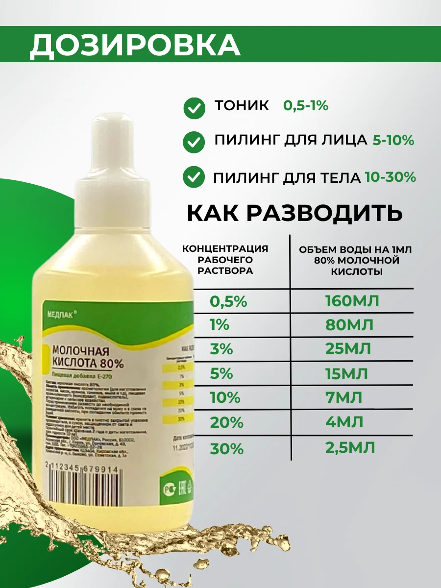 Молочная кислота 80%, 100 мл