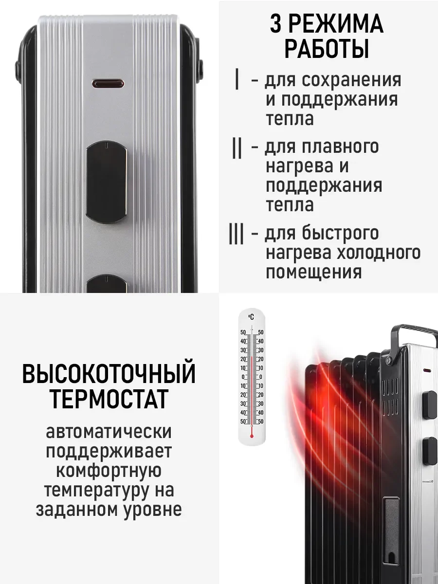 Черный масляный радиатор OBSIDIAN BS-OH2000A обогреватель, черный