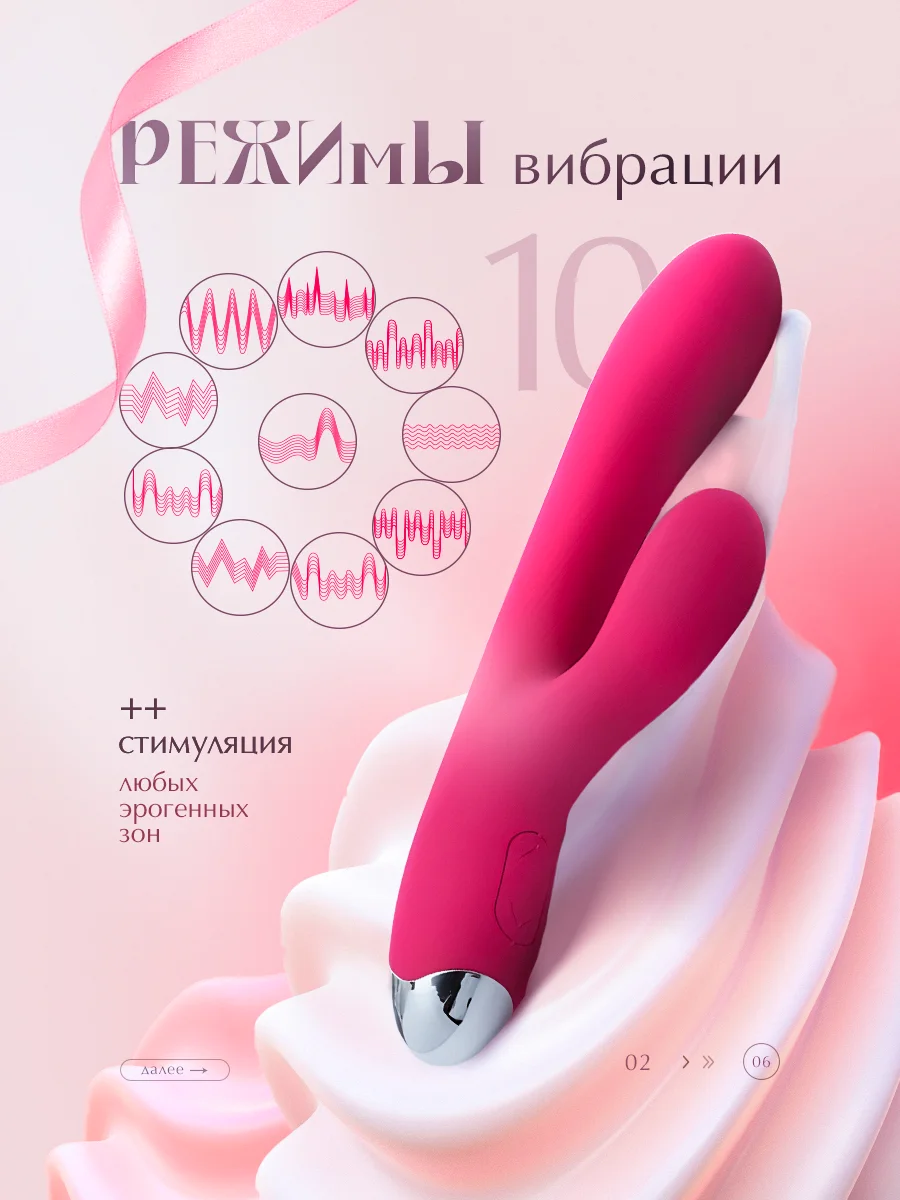 Розовый двойной волновой вибратор "Кролик" женский, секс-игрушка со стимуляцией клитора и точки G