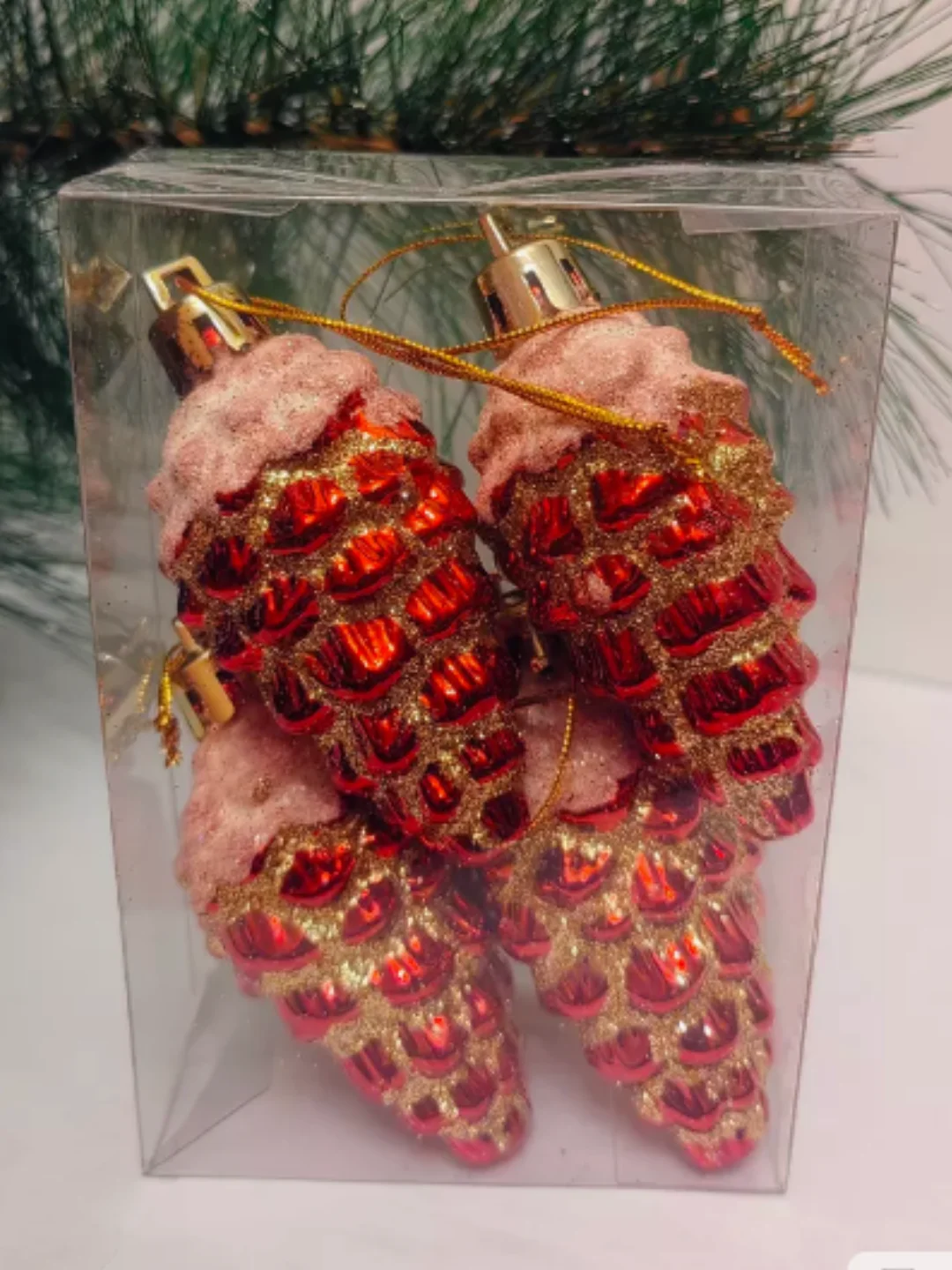 Бордовый набор елочных шаров-игрушек, украшения на елку: шишка, колокольчик, сердце