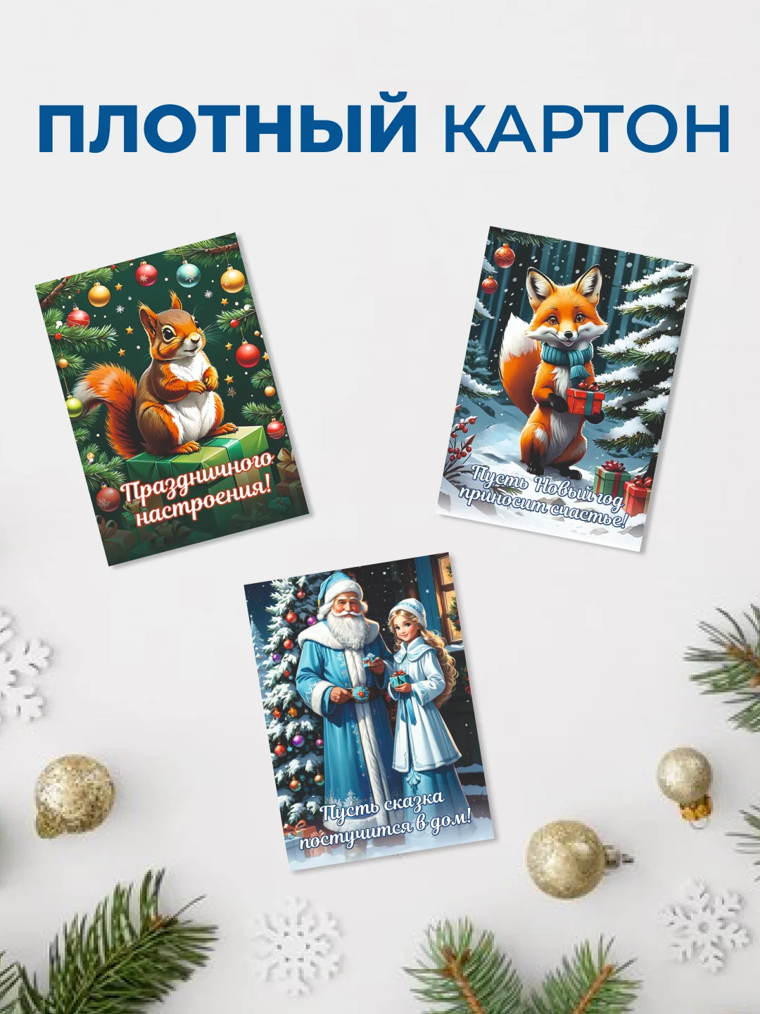 Новогодние открытки мини набор в ретро стиле с милыми пожеланиями
