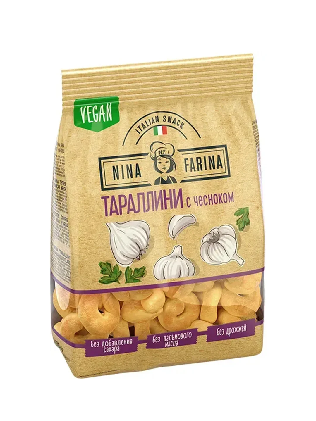 Тараллини с чесноком NINA FARINA, 180 г