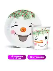 Набор для праздника Снеговички (стакан, тарелка мал., по 12 шт.)