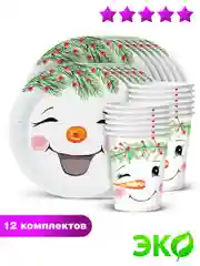 Набор для праздника Снеговички (стакан, тарелка мал., по 12 шт.)