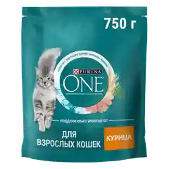 Сухой корм Purina ONE для взрослых кошек, с курицей, 750 г