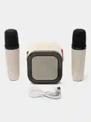 Бежевый беспроводная колонка караоке с двумя микрофонами и rgb подсветкой