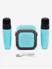 Голубой беспроводная колонка караоке с двумя микрофонами и rgb подсветкой