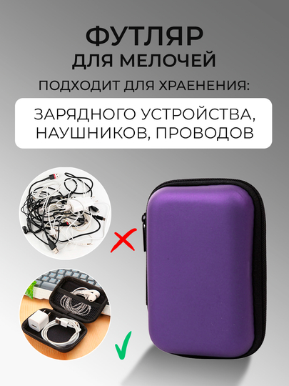 Футляр кейс для зарядных устройств, проводов, наушников, аксессуаров, чехол-органайзер