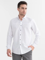Рубашка белая с длинным рукавом на клепках приталенная SLIM FIT