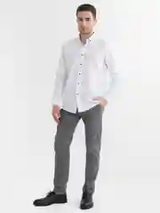 Белый рубашка белая с длинным рукавом на клепках приталенная SLIM FIT