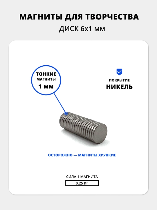 Неодимовые магнит 6*1 мм