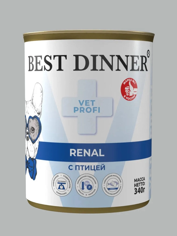Влажный диетический корм для собак Best Dinner Vet Profi Renal, с птицей, 12 х 340 г