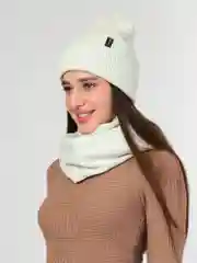 Серый шапка женская, снуд в комплекте, флисовый подклад