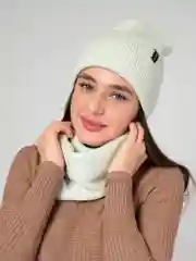 Серый шапка женская, снуд в комплекте, флисовый подклад