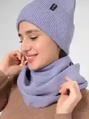 Аметистовый шапка женская, снуд в комплекте, флисовый подклад