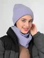 Аметистовый шапка женская, снуд в комплекте, флисовый подклад
