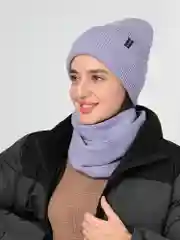 Аметистовый шапка женская, снуд в комплекте, флисовый подклад