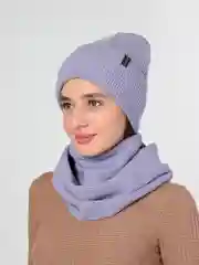 Аметистовый шапка женская, снуд в комплекте, флисовый подклад